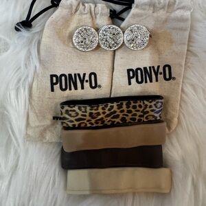 PONY-O Hair Accessories Set with Leopard and Neutral Bands and bling cover
